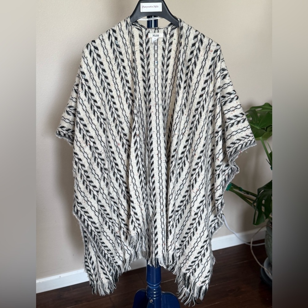 Striped Black and White Knit Poncho